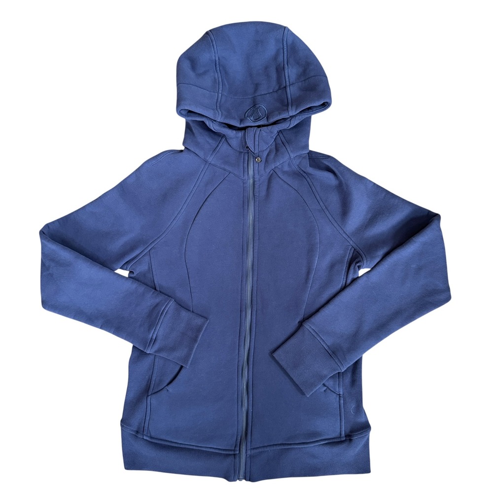 Lululemon Scuba Full Zip Hoodie Blue Fleece Lined Thumbholes Size 12